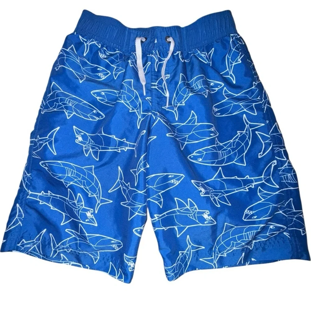 Hanna Andersson Boys Shark Swim Trunks Size 10 Blue Beach